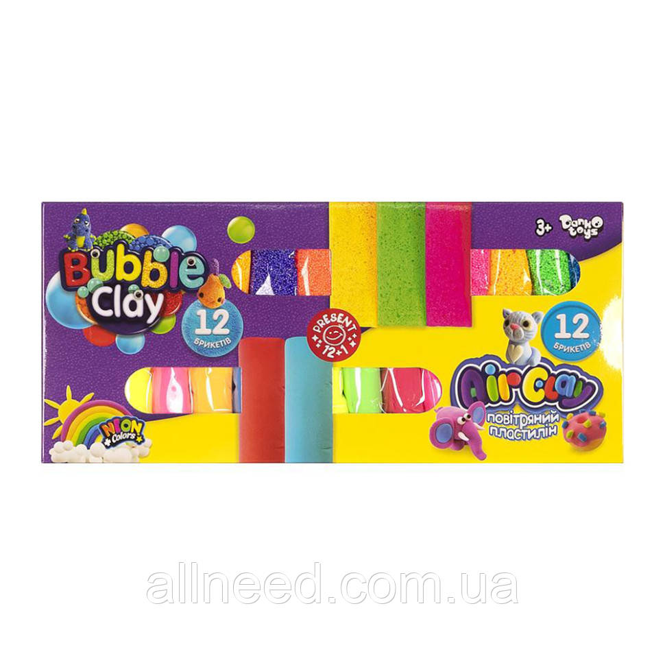 Комплект креативної творчості "Air Clay+Bubble Clay" ARBB-02-01U неоновий колір, фото 1
