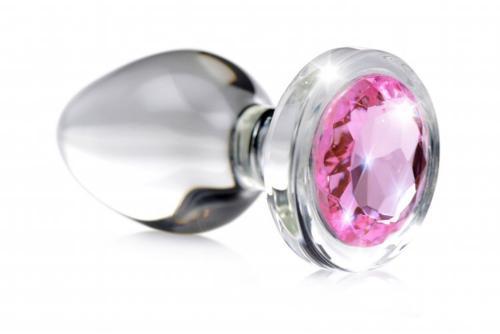Анальна пробка зі стразом Pink Gem Glass Anal Plug With Gem скляна, Small Bomba💣, фото 1