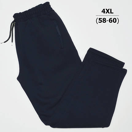 4XL (58-60). Утеплені чоловічі спортивні штани великого розміру (батал), трикотаж трьохнитка - темно-сині, фото 2