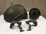 Комплект Шолом FAST ballistic helmet 3A олива системою WENDY + активні навушники Zohan з кріпленням чебурашки, фото 2