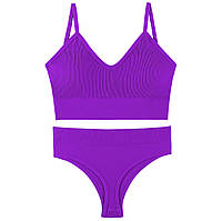 Бесшовный комплект женского белья спортивное белье трусы и топ фиолетового цвета размер с-м белье в рубчик