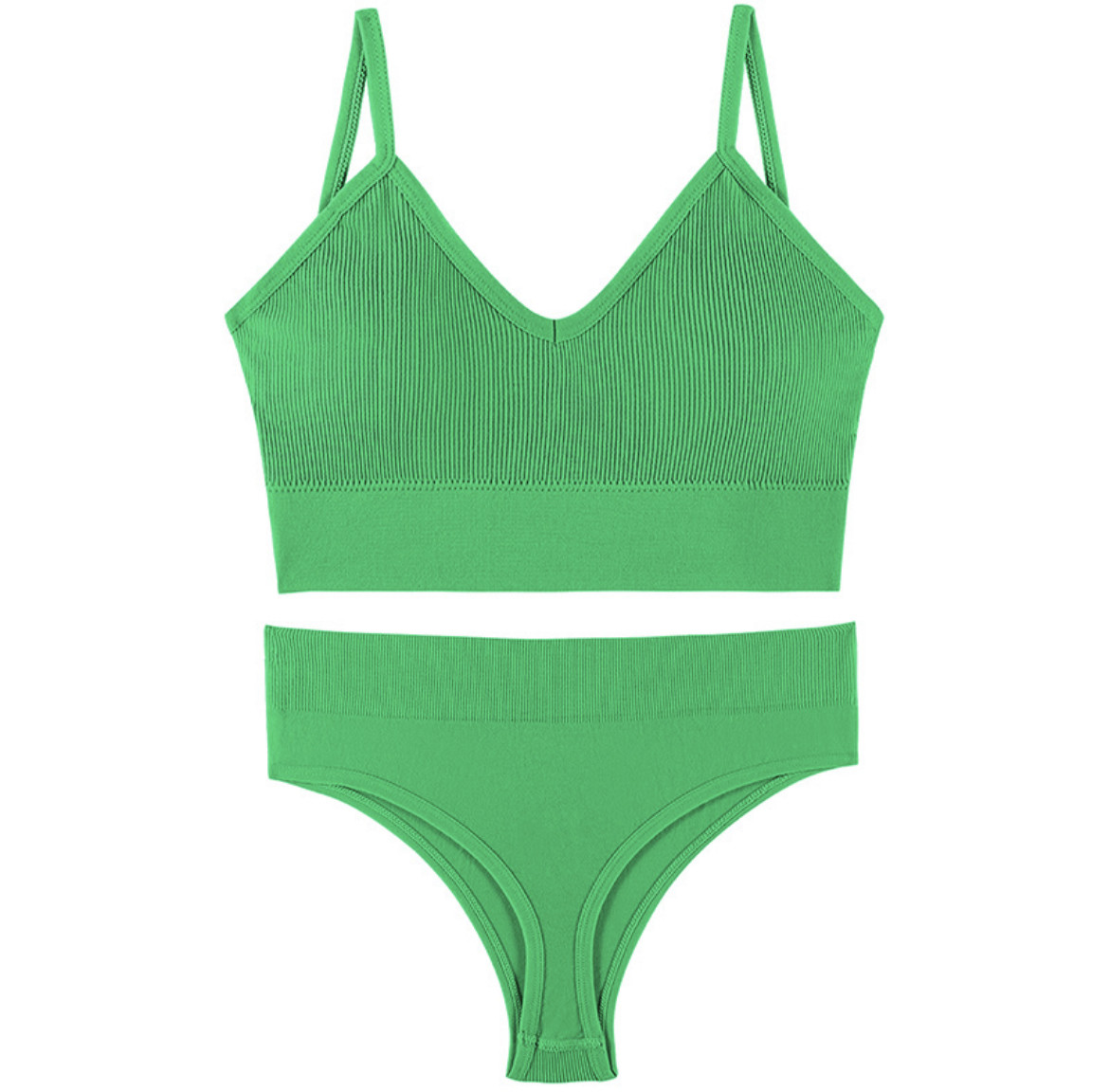 Безшовний комплект жіночої білизни спортивна білизна труси та топ зеленого кольору розмір з-м білизна в рубчик