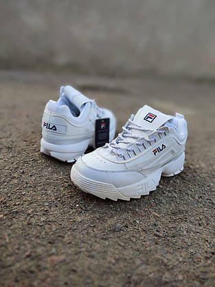 БІЛІ кросівки FILA WHITE шкіра натуральна на високій підошві демі чоловічі унісекс, фото 3