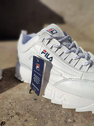 БІЛІ кросівки FILA WHITE шкіра натуральна на високій підошві демі чоловічі унісекс, фото 5