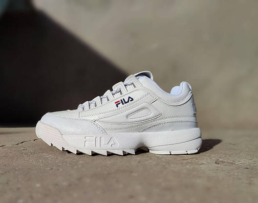 БІЛІ кросівки FILA WHITE шкіра натуральна на високій підошві демі чоловічі унісекс, фото 4