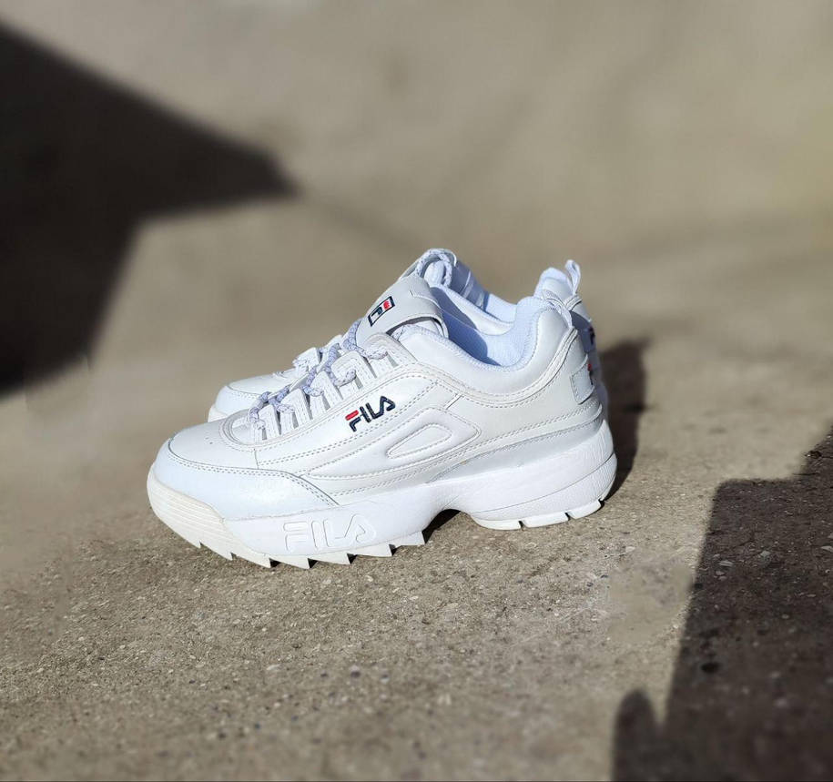 БІЛІ кросівки FILA WHITE шкіра натуральна на високій підошві демі чоловічі унісекс, фото 1
