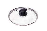 Крышка стеклянная Kamille - 240 мм черная, крышка из стекла для сковородки, кастрюли