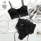 Еротична сексуальна спідня жіноча білизна. Мереживний комплект трусики та корсет. Колір чорний розмір S (40-42), фото 3