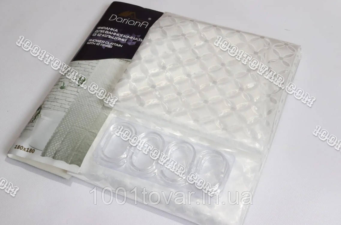 Силіконова шторка для ванної кімнати з 3D ефектом, розмір 180х180 см., біло-прозора, фото 1