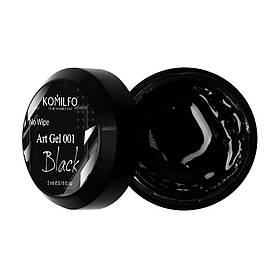 Гель-фарба для дизайну Komilfo No Wipe Gel Paint Black 001 без липкого шару, чорна, 5 мл