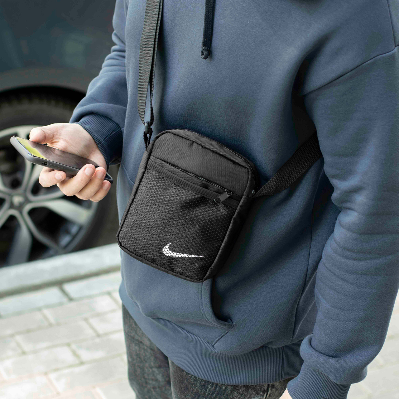Чоловіча сумка месенджер Nike барсетка через плече з тканини чорна на кожен день