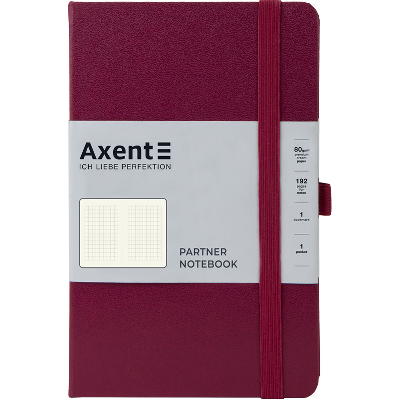 Книга записна Axent Partner 8201-46-A, A5-, 125x195 мм, 96 аркушів, клітинка, тверда обкладинка, винна