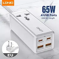 Зарядное LDNIO SC1418 65W GaN удлинитель сетевое устройство для смартфонов ноутбуков MacBook ipad iphone