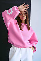 Женская теплая кофта-свитшот оверсайз розовый/бежевый/графит/барби/молочный 42-46, Мод.339