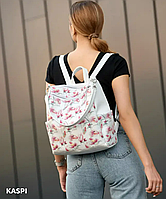 Жіночий рюкзак-сумка Trinity білий з принтом, Молодіжний стильний рюкзак, Міська сумка трансформер 2 в 1