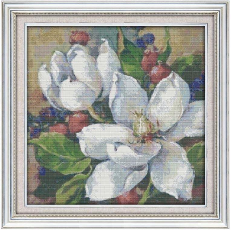 Набір для вишивання за нанесеною на канву схемою "Oil Painting Magnolia". AIDA 14CT printed 58*58 см