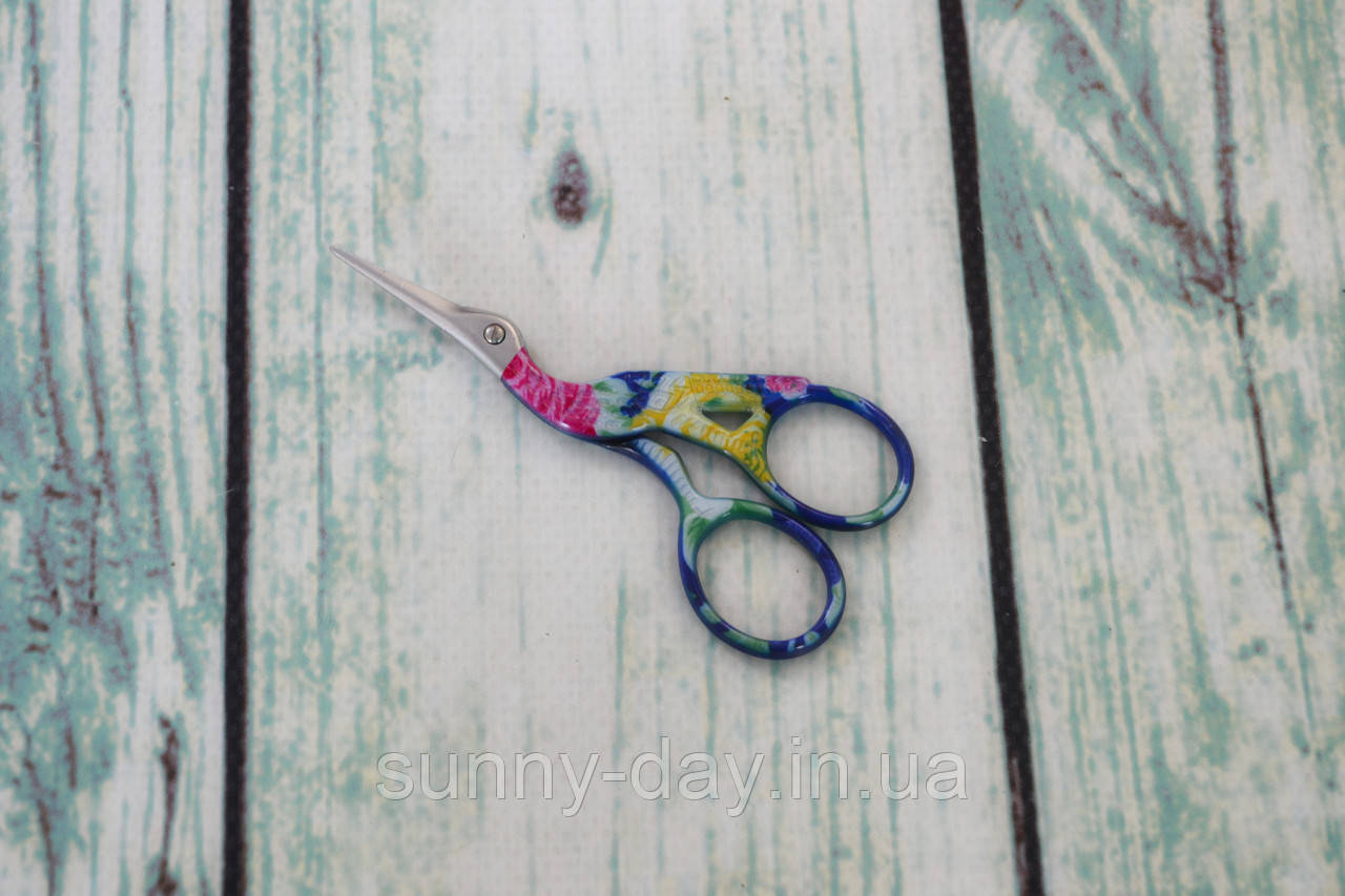 Ножиці для рукоділля "Цапельки" колір - синій/квіти 9см, фото 1