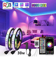 Светодиодная LED лента RGB 30 метров, SMD 5050, 24 В, Bluetooth, пульт и блок питания (SD102BB)