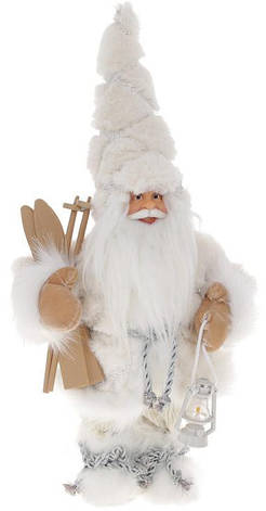 Новорічна фігура "Санта Клаус з Лижами та Ліхтарем" 30см, білий, фото 2
