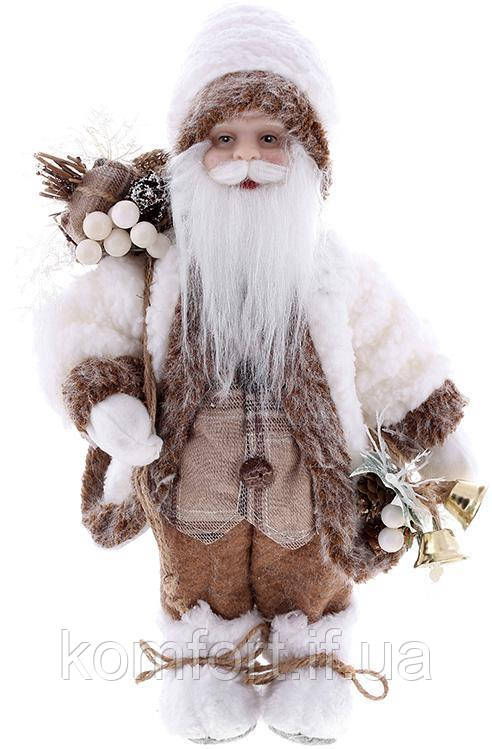 Новорічна фігура "Санта Клаус з Дзвіночками" 30см, бежевий з коричневим