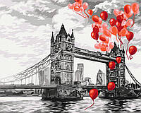 Картина по номерам "Воздушные шарики над Тауэрским мостом" 40x50 3v1 Рисование Живопись Раскраски (Города)