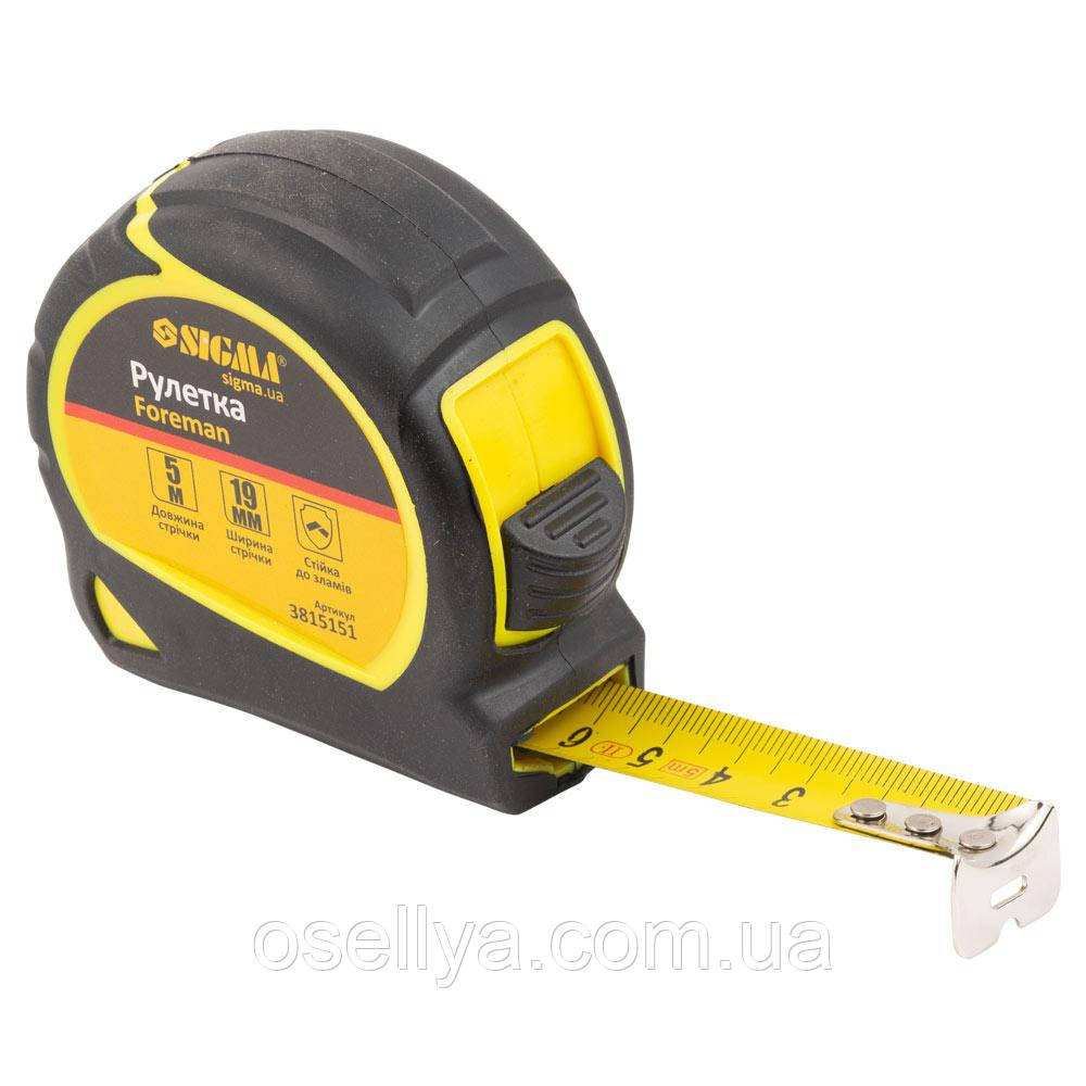 Рулетка Foreman 5 м × 19 мм без ремінця SIGMA (3815151)