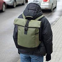 Стильный кожаный городской рюкзак ROLL TOP Green с отделом для ноутбука на 20-25 л