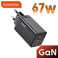 Мережевий зарядний пристрій Toocki 67W GAN (2xType-C + USB-A) чорний