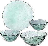 Набор стеклянной посуды "Cape Green" тарелка Ø23см, салатник Ø20см и две пиалы Ø13см