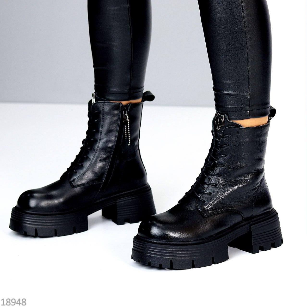 Женские зимние ботинки кожаные модные молодежные черные натуральная кожа - фото 5 - id-p1945327262