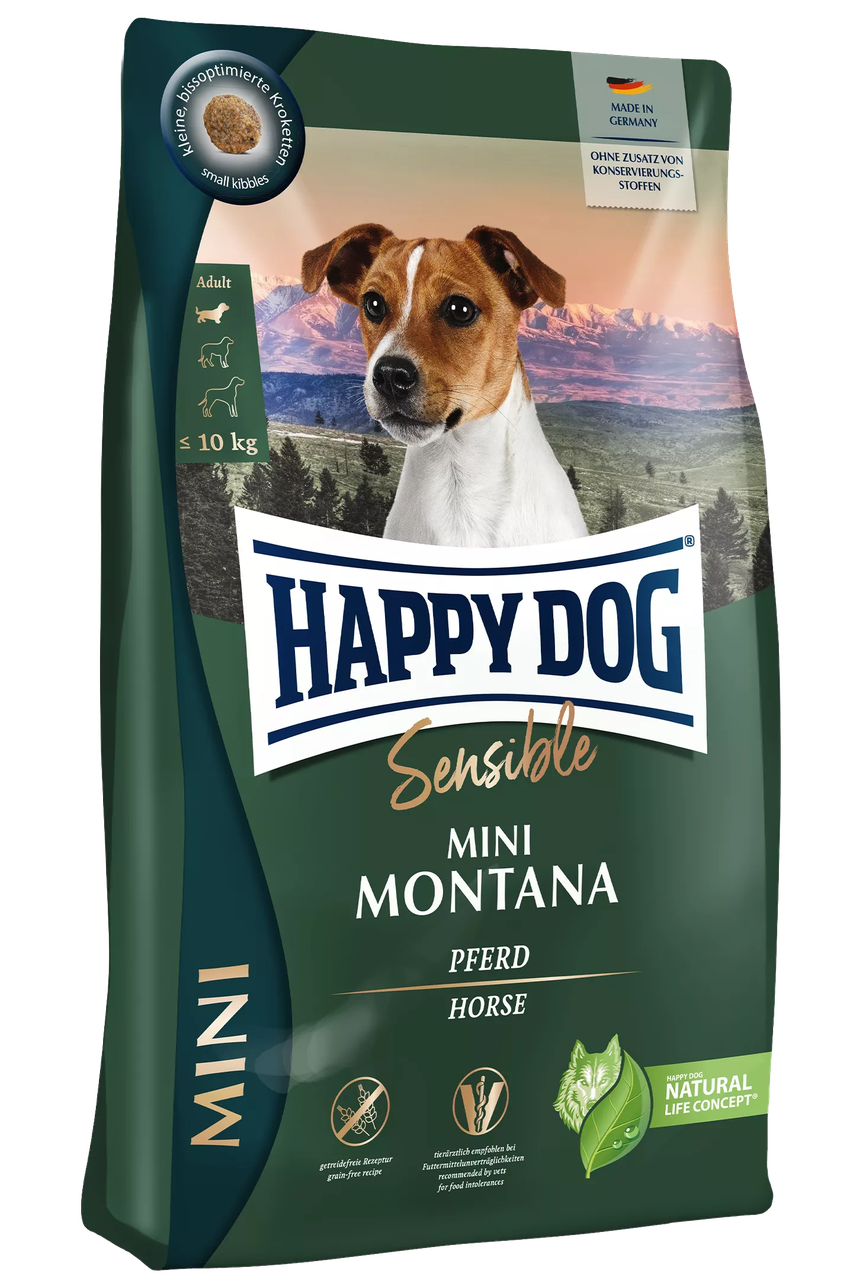 Корм для собак Хепі Дог Сенсибл Міні Монтана Happy Dog Sensible Mini Montana 4 кг з кониною та картоплею