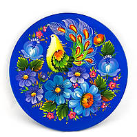 Тарілка декоративна Петриківський розпис ручної роботи 15см ПТАХ в ГОЛУБИХ КВІТАХ Український сувенір