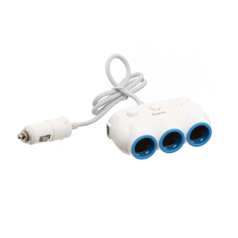 Разветвитель прикуривателя Hoco - C1 (3 in 1) (2 USB) (3.1A) White - фото 1 - id-p1945363512