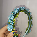 Обруч на голову метал блакитні троянди 25188, фото 4