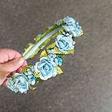 Обруч на голову метал блакитні троянди 25188, фото 3