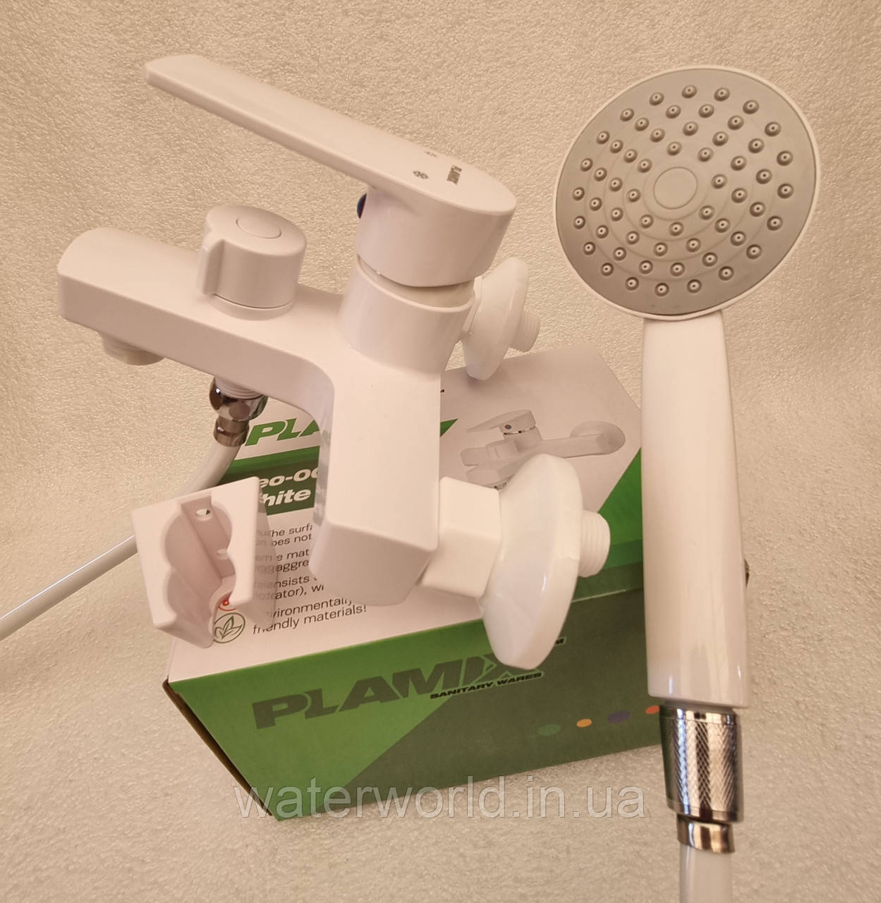 Змішувач для ванної з душем PLAMIX LEO 009 Euro White БІЛИЙ із термопластику