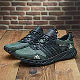 Чоловічі шкіряні кросівки Adidas осінні хакі, М'які Молодіжні Кросівки під джинси для чоловіків натуральна шкіра топ *386 ч/з*, фото 7