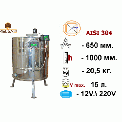 Медогонка 4-х рамкова неповоротна нержавіюча AISI 304 на підставці з електроприводом 220/12 В