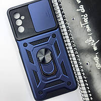 Чохол для Samsung Galaxy M52 / самсунг M52 протиударний бампер з захисною шторкою для камери і кільцем тримачем (Синій)