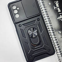 Чохол для Samsung Galaxy M52 / самсунг M52 протиударний бампер з захисною шторкою для камери і кільцем тримачем (Чорний)