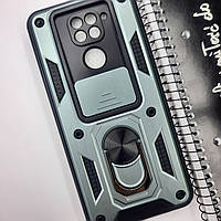 Протиударний чохол зі шторокою та кільцем для Xiaomi Redmi Note 9 / Redmi 10X (зелений) / на редмі нот 9