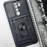 Протиударний чохол зі шторокою та кільцем для Xiaomi Redmi Note 8 Pro (чорний) / на редмі нот 8 про