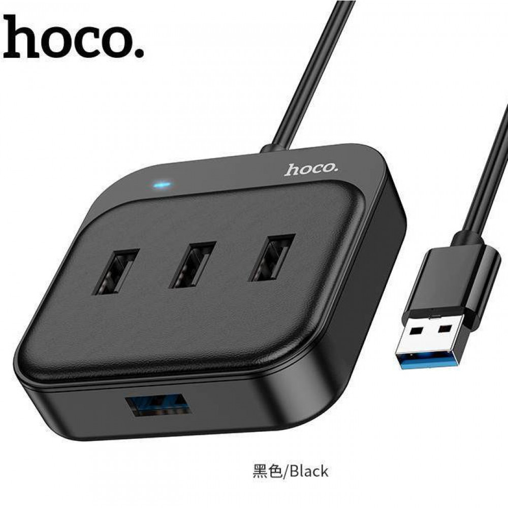 Хаб Hoco HB31 Easy 4-in-1 converter(USB to USB2.0*4)(L=1.2M) Black - фото 1 - id-p1945389073
