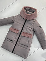 Зимняя куртка-пальто на девочку ККТ-13 серый 110