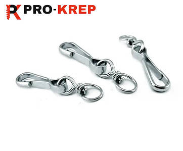 КАРАБІН ПРУЖИННИЙ З ВЕРТЛЮГОМ (СПІНАЧ) ЦИНК БІЛИЙ