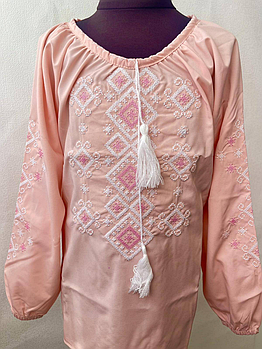 Блузка для дівчинки "Орнамент" Софт Рожевий  (вишивка - Білий) 128