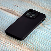 Чехол Silicone case (full cover) для iPhone 13 Pro Max microfibra черный