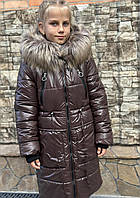 Зимнее пальто-куртока на девочку модель 4 коричневый 140