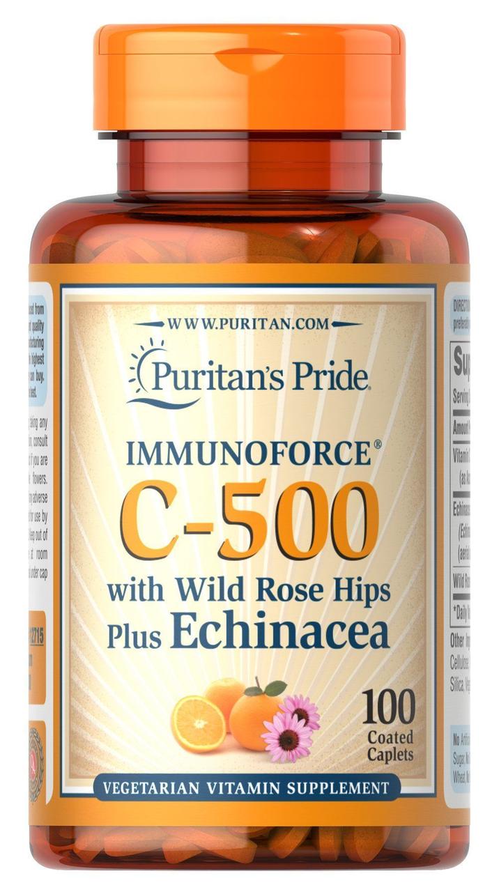 Puritan's Pride, Вітамін C із шипшиною й ехінацеєю, Vitamin C-500, 500 мг, 100 капсул