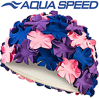 Шапочка для плавания женская шапочка для бассейна латекс Aqua Speed BLOOM пурпурно-розовая-темно-синяя